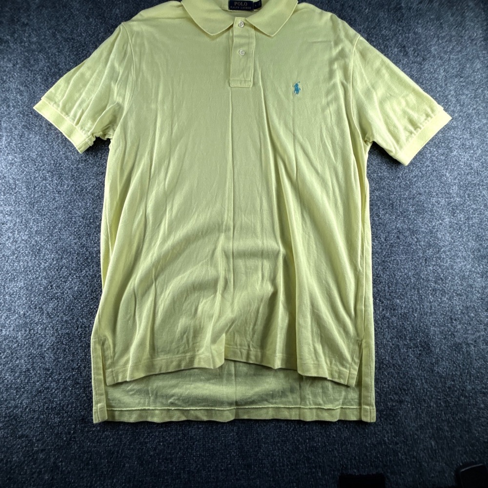 Polo Ralph Lauren Mens Large Yellow Short Sleeve Pique Polo Shirt Teal Pony Logo